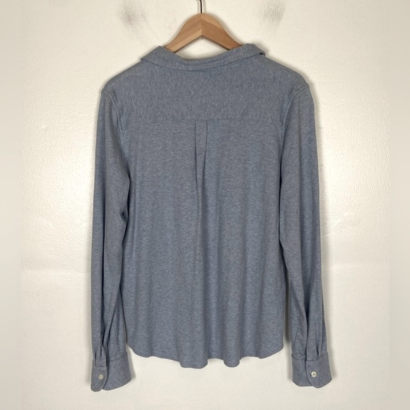 LL Bean Women's Pajama Top Size L Blue Cotton Knit Long Sleeves Button Front - Picture 3 of 8